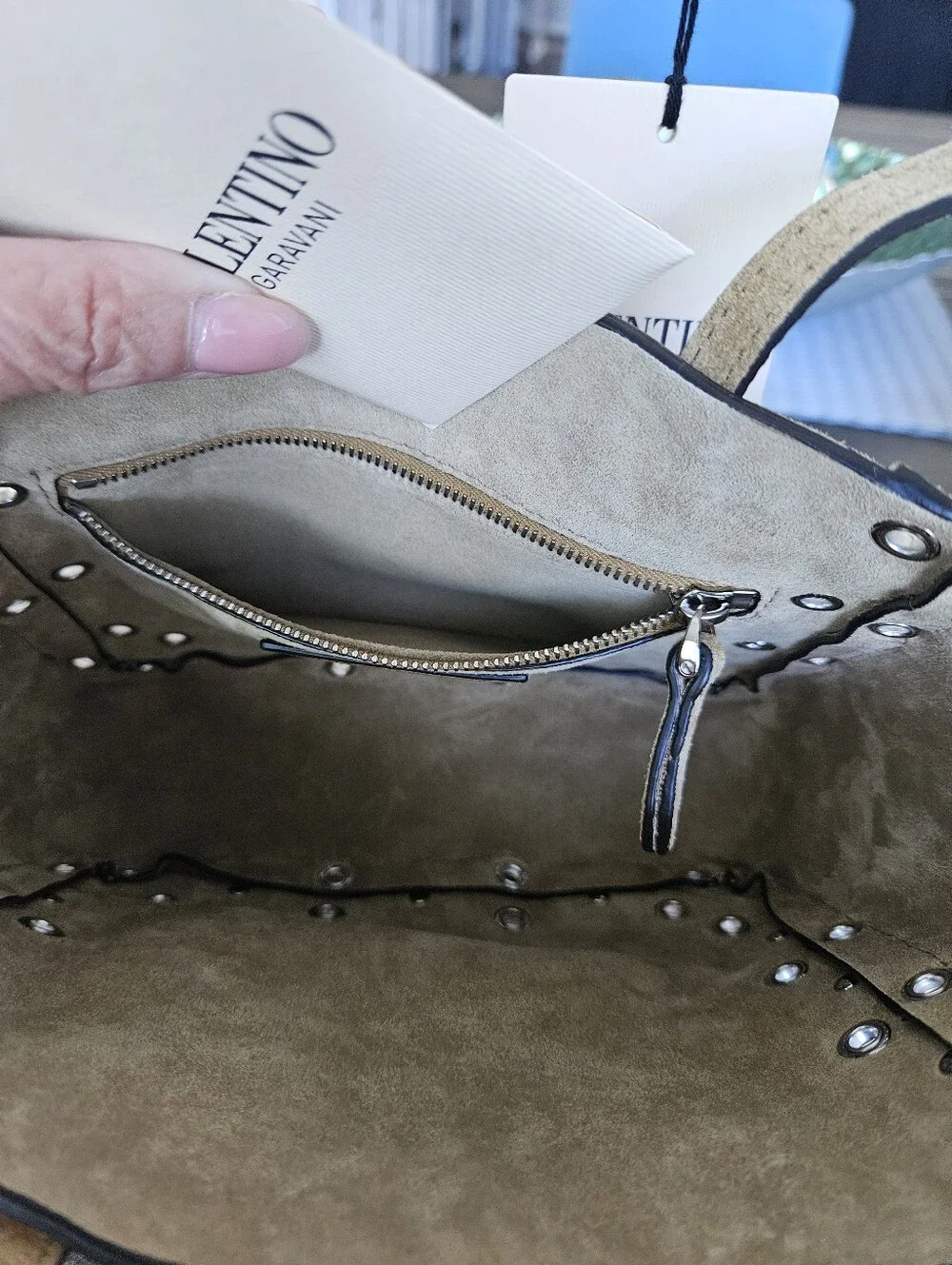 ***SOLD***NWT Valentino Garavani Nellcote Tan Suede Studded Mini Tote - Picture 6 of 6